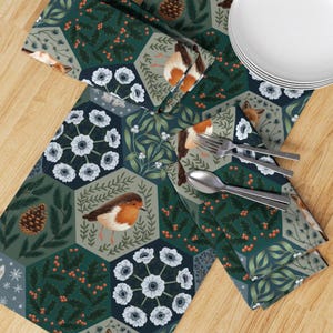 Winter Patchwork Table Runner - Forest Floral Berries Woodland Rabbit Cotton Sateen Table Runner - Winter Large by hope_olivia_illustrations image 3