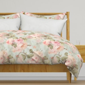 Watercolor Bedding - Vintage Rose by maria_marinova - Roses Botanical Cabbage Rose Vintage Floral Cotton Sateen Duvet Cover OR Pillow Shams