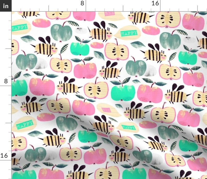 Watercolor Fruits Happy Apples Cloth Napkins by Spoonflower Set of 2 Pastel Bees Dinner Napkins - Bee Happy by wideeyedtree