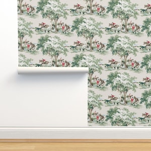 Equestrian Toile Non-Pasted Wallpaper - Hunt Scene by ponymacaroni - Fox Hunting English Traditional Wallpaper Double Roll by Spoonflower