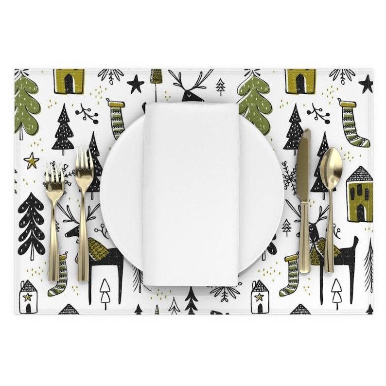 Winter Placemats set of 2 Wonderland Christmas White by Etsy