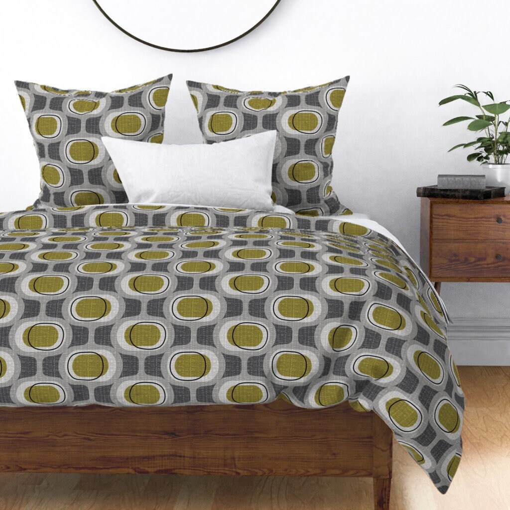 Midcentury Mod Woven Look Mod Ogee Rectangle Lumbar Throw Pillow by Spoonflower Marigold Orbs by ottomanbrim Retro 1950s Accent Pillow