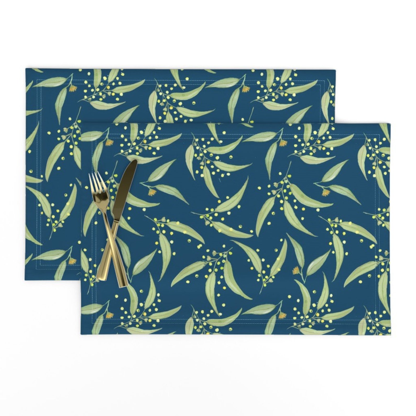 Australian Flora Placemats Set of 2 Wattle & Gum Teal by Etsy