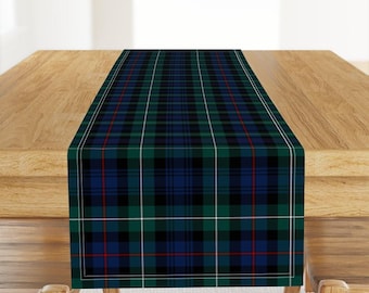 Blue Tartan Plaid Table Runner - Green Plaid Red Tartan Scottish Mackenzie Cotton Sateen Table Runner - Mackenzie Tartan by weavingmajor