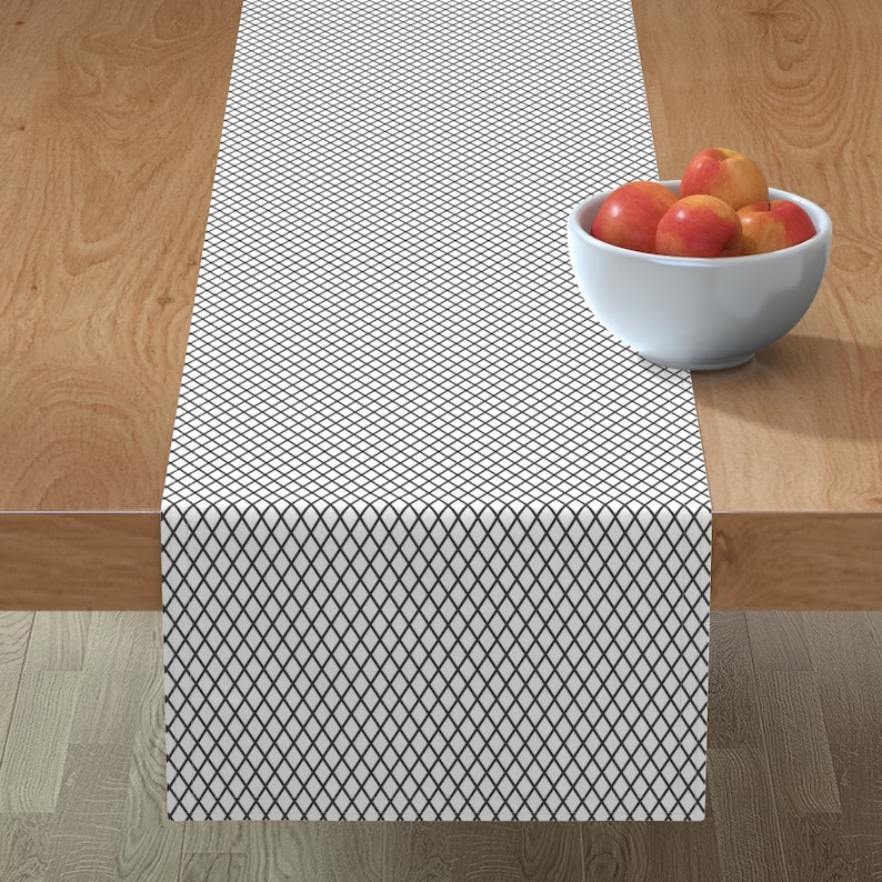 Geometric Table Runner Grid Minimal Diamond Black And White Simple Cotton Sateen Table Runner by Spoonflower Diamond by pattern-method