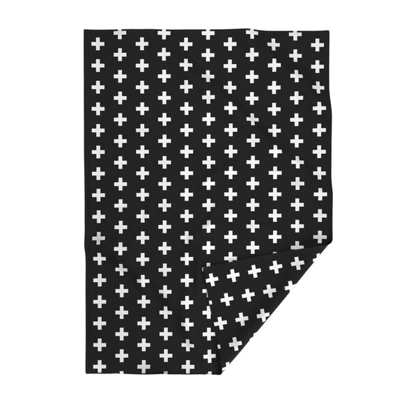 Plus Sign Throw Blanket White Crosses on Black Black Plus Signs by