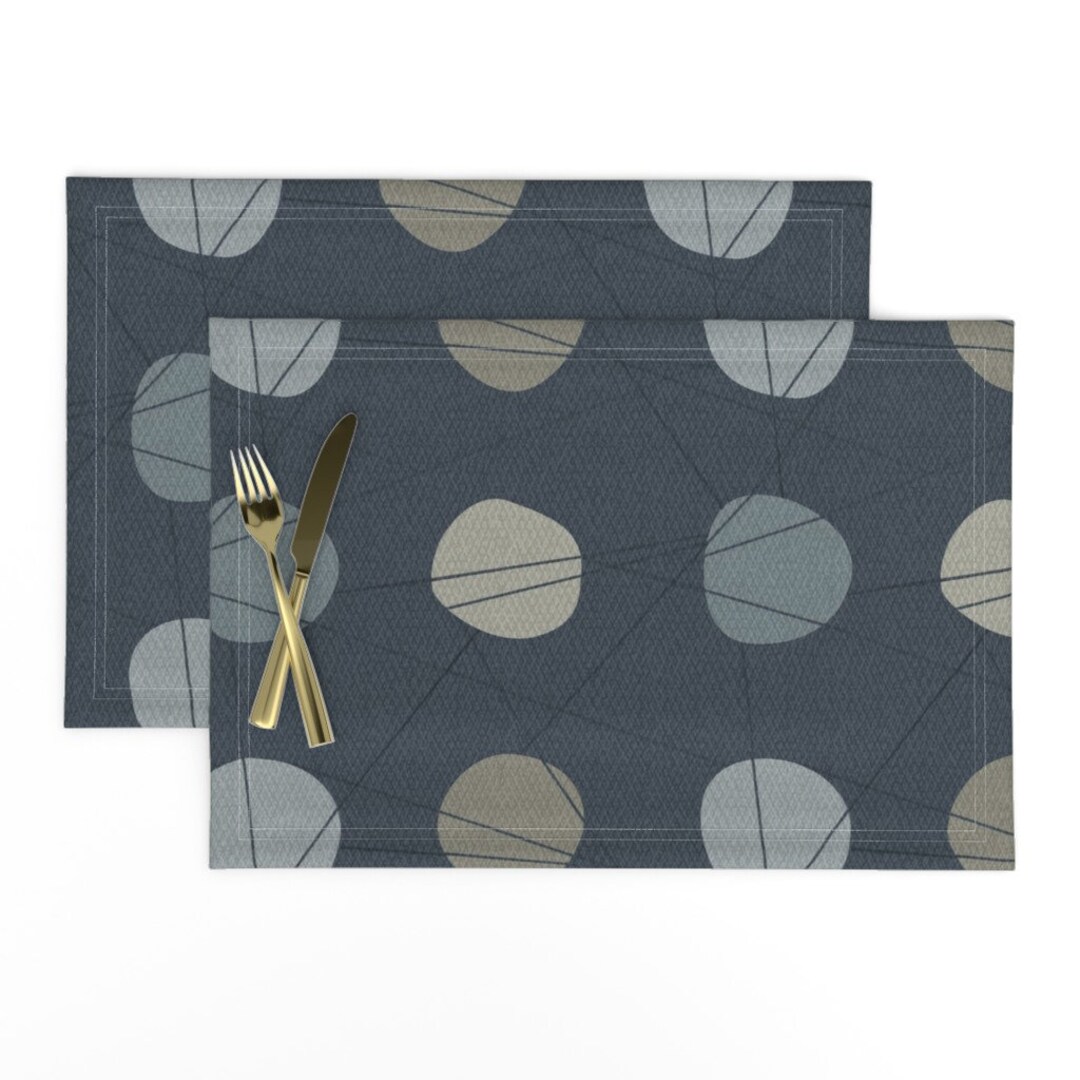 Circle Placemats set of 2 Dots Indigo Teal by Wren_leyland Etsy