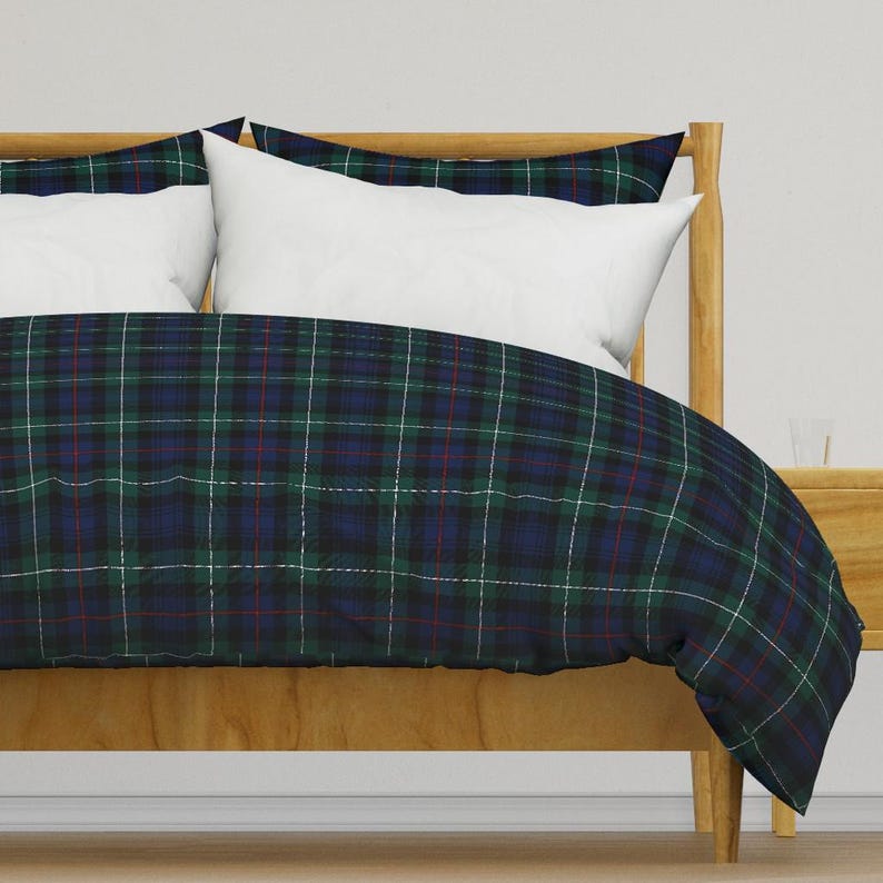 Blauw geruit beddengoed - Mackenzie Tartan van weavingmajor - Groen geruit rood geruit Schots katoenen satijnen dekbedovertrek OF kussenslopen afbeelding 1