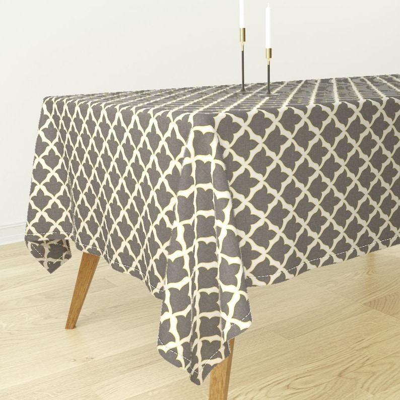 Rectangular Tablecloth in Cashmere Grey /& Citron by willowlanetextiles Gray Floral Cotton Sateen Tablecloth by Spoonflower Fabric Fleur