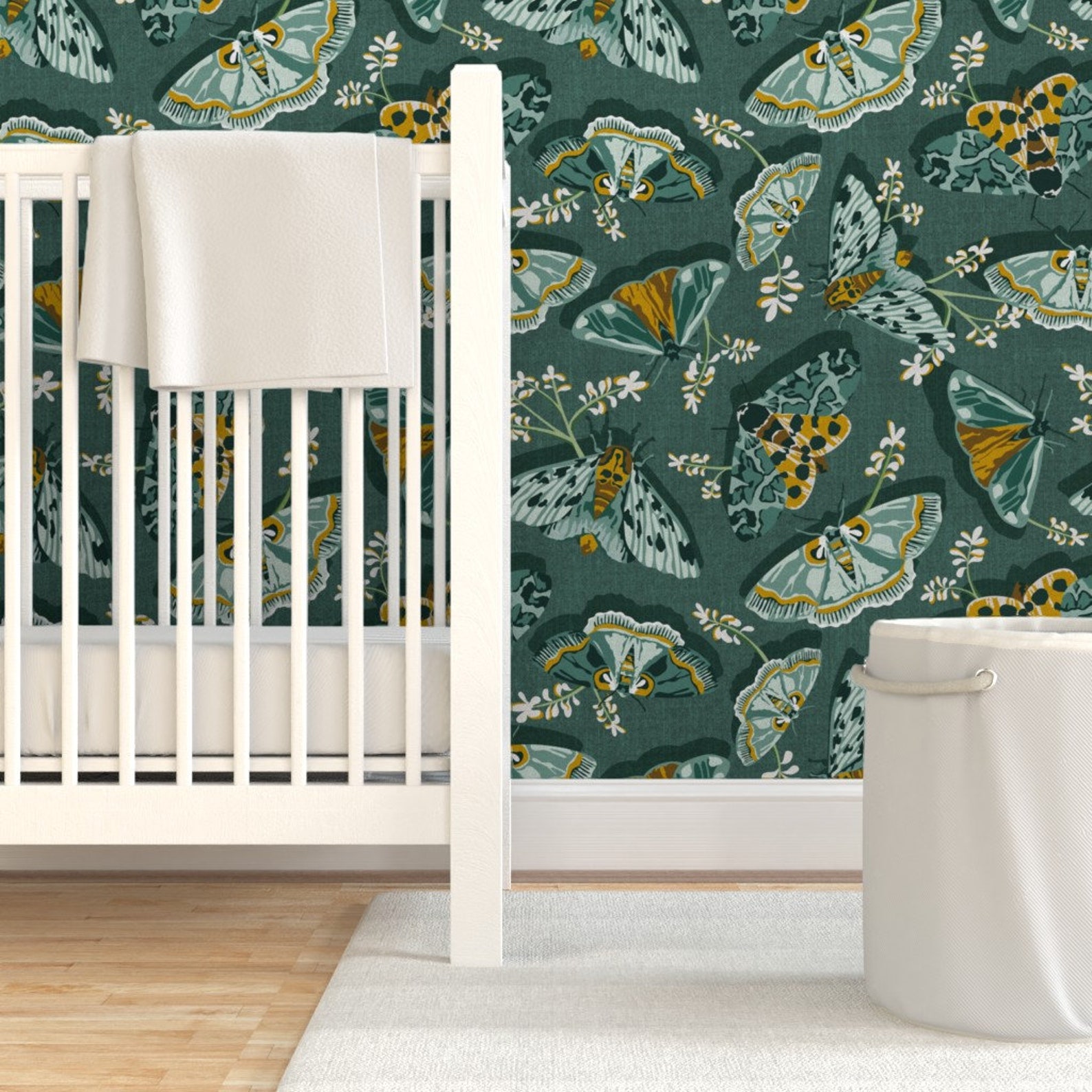 Teal Moths Wallpaper Gathering Moths by Heatherdutton Gold | Etsy