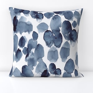 Indigo Watercolor Throw Pillow - Watercolor Paint Spots by kostolom3000 - Abstract Spots  Blue Decorative Square Throw Pillow by Spoonflower