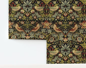 William Morris Non-Pasted Wallpaper Traditional Victorian - Strawberry Thief by peacoquettedesigns Wallpaper Double Roll by Spoonflower
