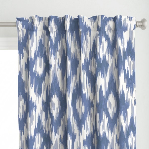 Blue Ikat Curtain Panel - Ikat Blue by whitneyenglish - Boho Chic Tie Dye Abstract Diamond Retro Custom Curtain Panel by Spoonflower