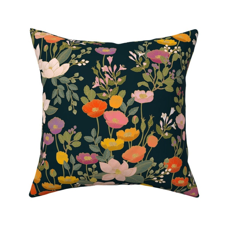 Maximalist Floral Throw Pillow Botanical Cloisonne Garden by Etsy