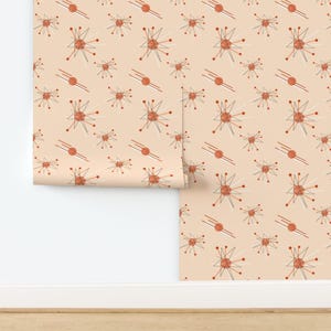 Atomica Age Non-Pasted Wallpaper Starburst Mid Century Modern Atomic Era - Retro Cherry Pink by shellyreneedesigns Wallpaper by Spoonflower