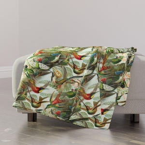 Vintage Hummingbird Throw Blanket - Hummingbirds by lyddie_doodles - Wild Birds Vintage Botanical Throw Blanket with Spoonflower Fabric