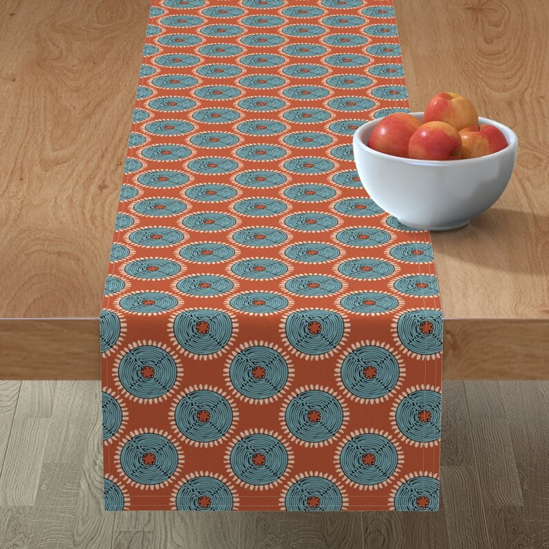 Medalions Brown Blue Cotton Sateen Table Runner by Spoonflower African Labyrinth Brown /& Blue by leventetladiscorde Tribal Table Runner