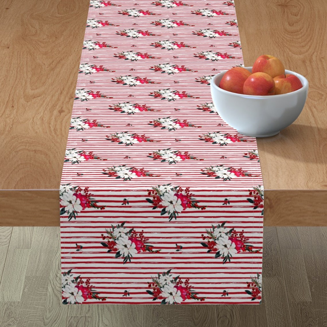 Holiday Table Runner Red and White Christmas Flowers on Etsy