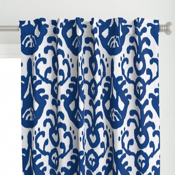 Ikat Curtain Panel - Navy Ikat Reverse  by domesticate - Batik Tribal Home Decor Kilim Ethnic Navy Custom Curtain Panel by Spoonflower