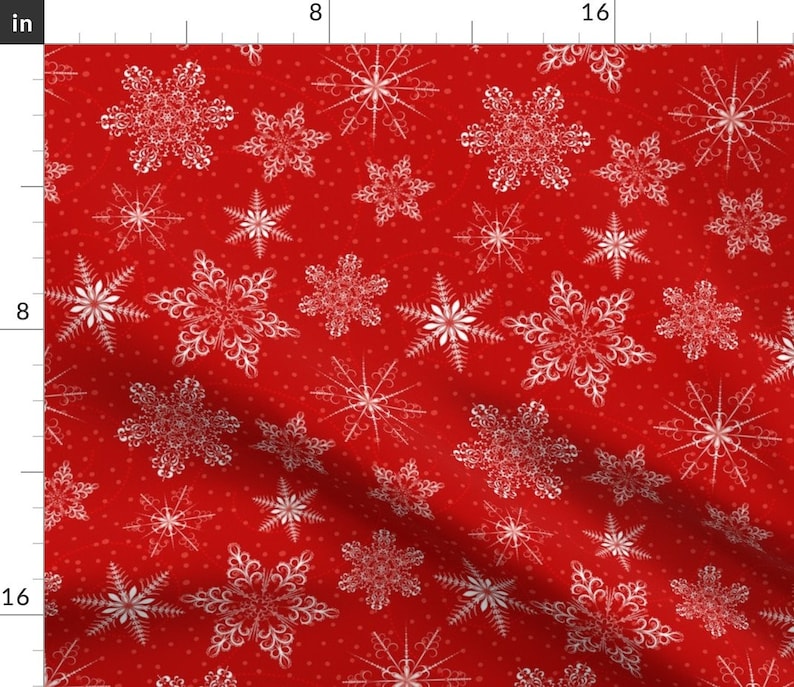 Large Snowflakes by diane555 Christmas Table Runner Snowflakes Winter Snowy Holiday Red White Cotton Sateen Table Runner by Spoonflower