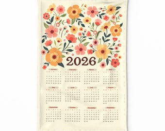 2026 Calendar Tea Towel - 2026 Calendar by priraj_designs - Blooming Botanical Tea Towel Linen Cotton Canvas Tea Towel by Spoonflower