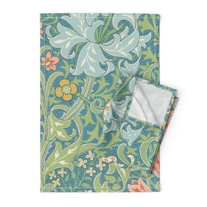 Art Nouveau Tea Towels (Set of 2) - Golden Lily by peacoquettedesigns - Vintage Victorian Lily Floral Linen Cotton Tea Towels by Spoonflower