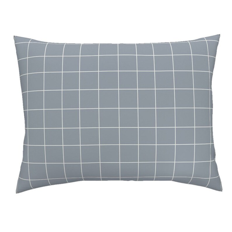 Grid White On Blue Grey by sunny/_afternoon Modern Minimalist Cotton Sateen Pillow Sham Bedding by Spoonflower Grid Pillow Sham