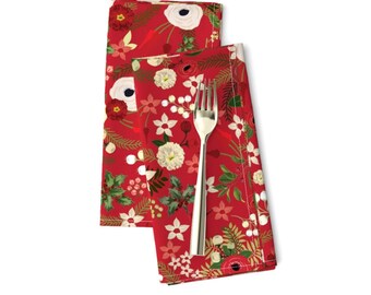 Festive Floral Dinner Napkins (Set of 2) - Vintage Red Flowers by twodreamsshop - Vintage Christmas Mistletoe Cloth Napkins by Spoonflower
