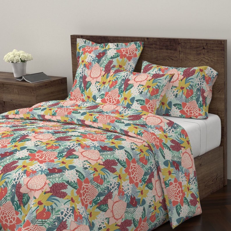 Tropical Floral Pillow Sham Tropicana by crissie/_rodda Summer Paradise Cotton Sateen Pillow Sham Bedding by Spoonflower