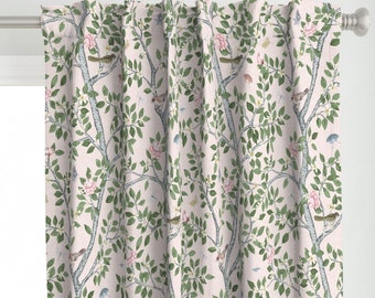Pink Chinoiserie Curtain Panel - Climbing Citrus Grove by danika_herrick - Vintage Floral Traditional Custom Curtain Panel by Spoonflower