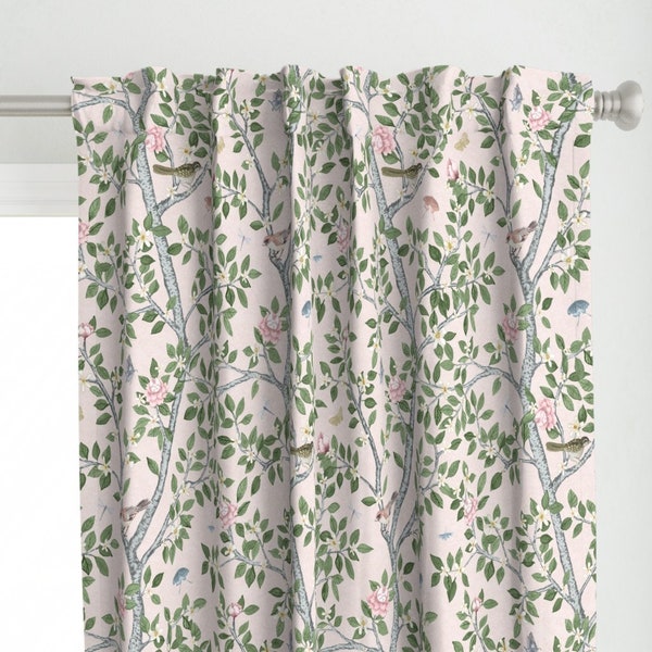 Pink Chinoiserie Curtain Panel - Climbing Citrus Grove by danika_herrick - Vintage Floral Traditional Custom Curtain Panel by Spoonflower