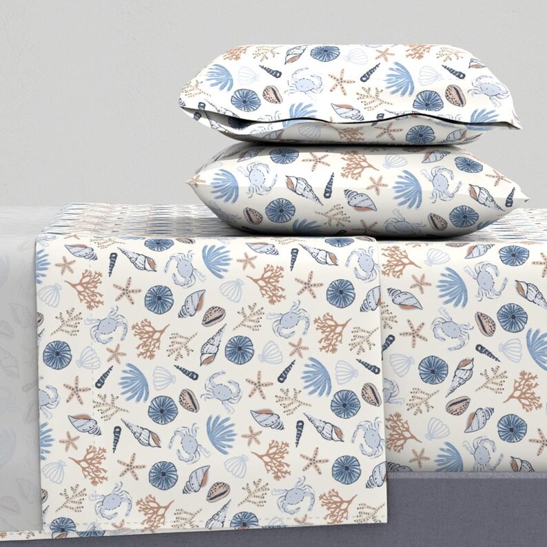 Coastal Seashell Sheets - Rock Pool by Hufton_studio - Soft Blue Cream ...