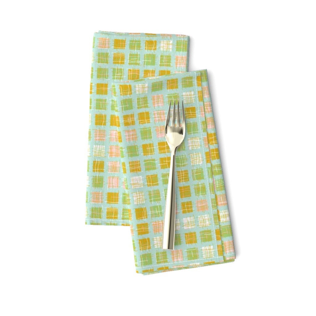 Discover Easter Plaid Square Patches Pastel Green Yellow Geometric Napkins