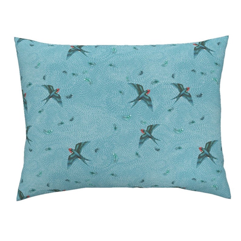 Love Birds Pillow Sham Flight Sky Wind Cotton Sateen Pillow Sham Bedding by Spoonflower Love And Swallows In The Air by thistleandfox