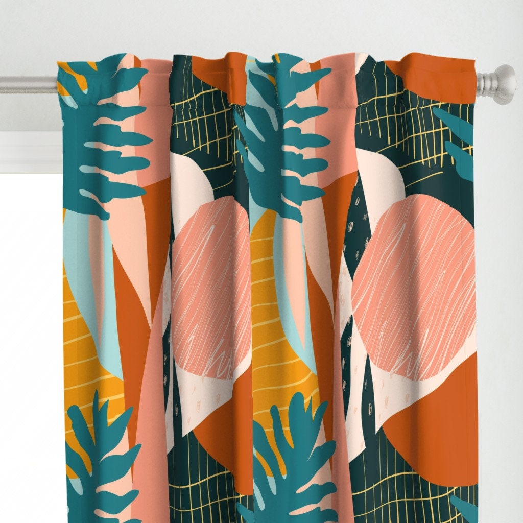 Mod Tropical Curtain Panel Abstract Collage by Tasiania - Etsy