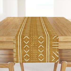 Mustard Gold Table Runner - Mudcloth Tribal by littlearrowdecor - Woven Look Mustard Mudcloth Cotton Sateen Table Runner by Spoonflower