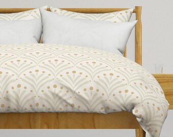 Geometric Bedding - Warm Minimalist by maddartstudios - Botanical Neutral Cream Beige Leaves Boho Cotton Sateen Duvet Cover OR Pillow Shams