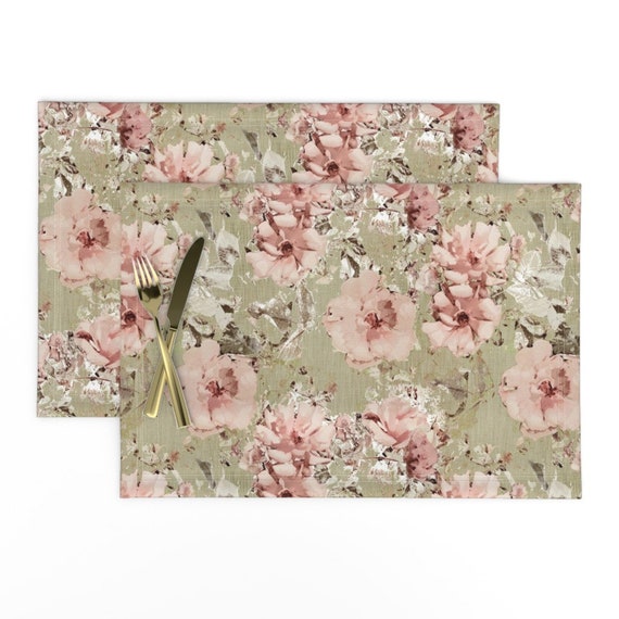 Victorian Placemats set of 2 Vintage Shabby Rose by Etsy