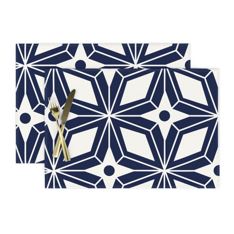 - Starburst Navy Large by heatherdutton Mid Century Modern Placemats Geometric Retro Vintage Cloth Placemats by Spoonflower Set of 2
