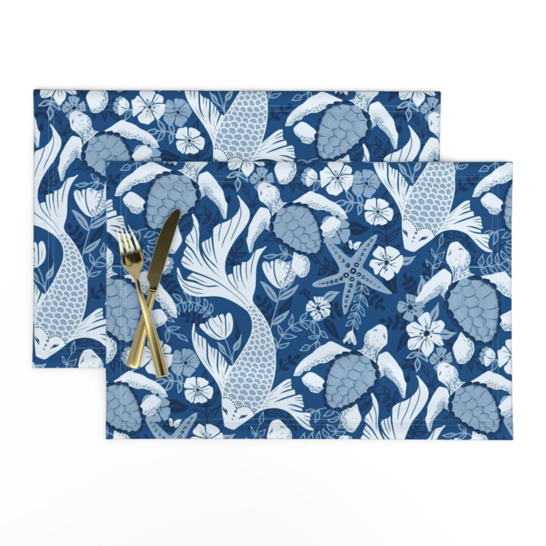 Blue Koi Fish Placemats set of 2 Boundless by Gingerlique Etsy UK