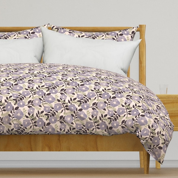 Purple Gray Florals Bedding - Lavender Flowers by carlymorgan -  Lavender Leaves Cotton Sateen Duvet Cover OR Pillow Shams by Spoonflower