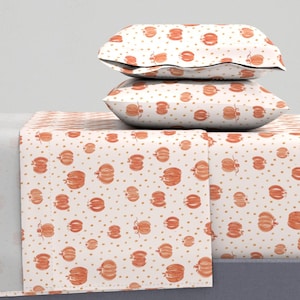 Orange Pumpkins Sheets - Pumpkins by kriswongdesign - Autumn Halloween Thanksgiving Pumpkins Cotton Sateen Sheet Set Bedding by Spoonflower