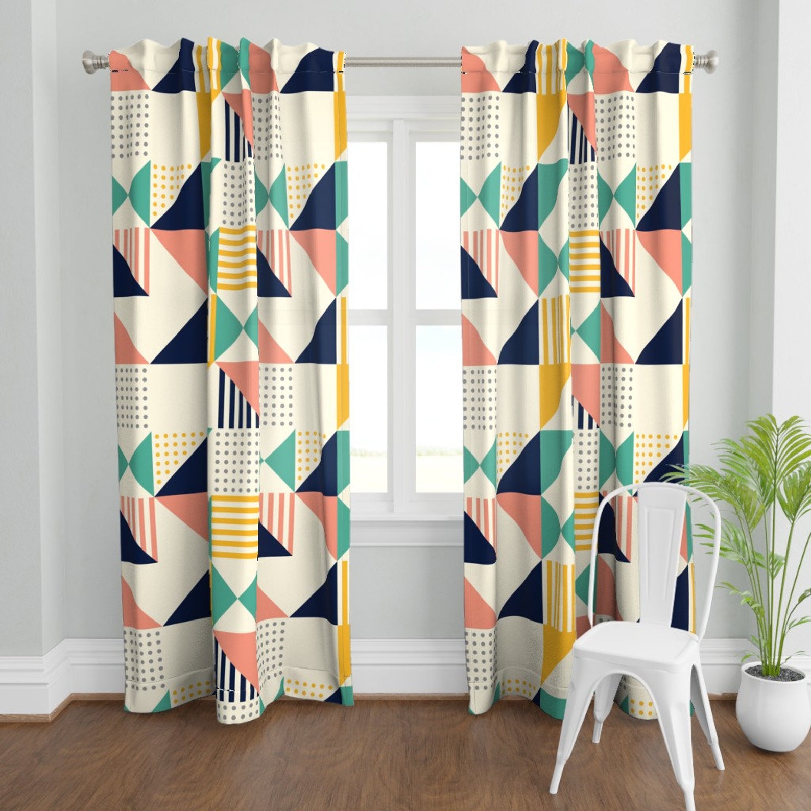 Geometric Pastel Curtain Panel Ahoy Preppy by glitterrelics | Etsy