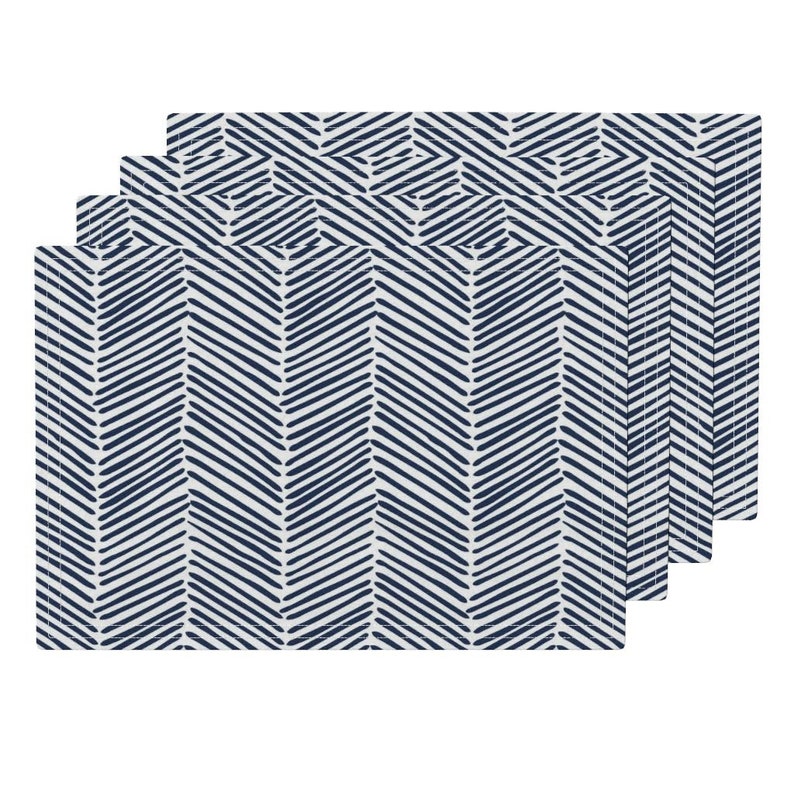 Set of 4 Navy Chevron Cloth Placemats by Spoonflower - Freeform Arrows Large In Indigo by domesticate Herringbone Placemats