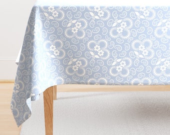 Modern Paisley Tablecloth - Heartland by dept_6 - Floral Paisley Blue And White Bandana Cotton Sateen Tablecloth by Spoonflower