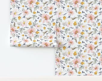Pink And Sage Non-Pasted Wallpaper Watercolor Blush Pink Baby Girl Nursery - Spring Floral by erin__kendal Wallpaper by Spoonflower