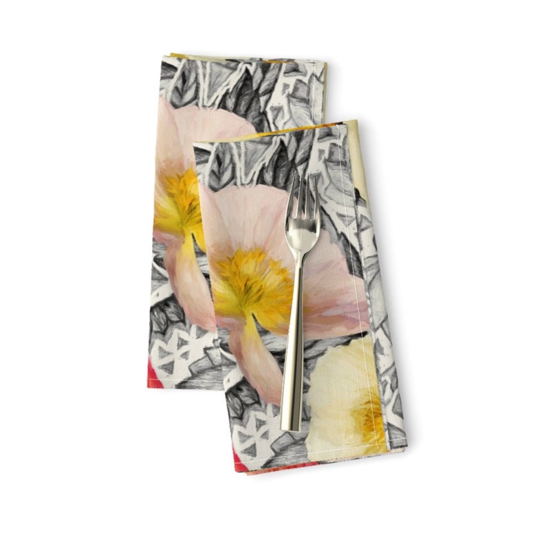 - Graphic Poppy Collage by micklyn Set of 2 Flower Garden Hand Drawn Botanical Cloth Napkins by Spoonflower Floral Dinner Napkins