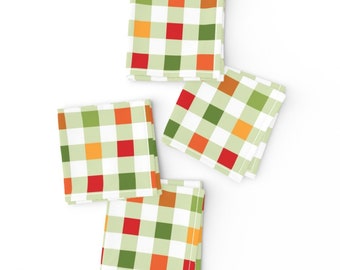 Gingham Checks Cocktail Napkins (Set of 4) - Multicolor Checks by sherri_bb - Red Orange Green Checkered Cloth Napkins by Spoonflower