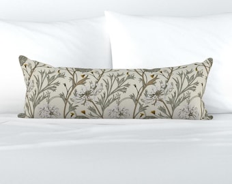 Elegant Wildflowers XL Lumbar Pillow - Muted Floral Historical Neutral Extra Large Rectangle Lumbar Pillow - Queen Anne Medium by two_brds -