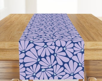 Lavender Flowers Table Runner - Purple And Blue Floral On Cobalt by swellandgood - Nature Earth Cotton Sateen Table Runner by Spoonflower